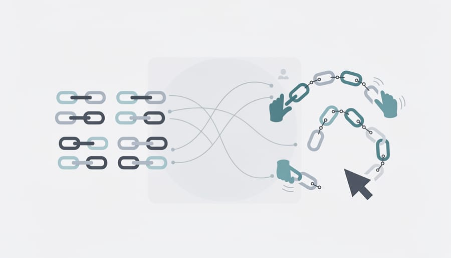 Close-up of interconnected chain links with one golden link highlighted among silver links