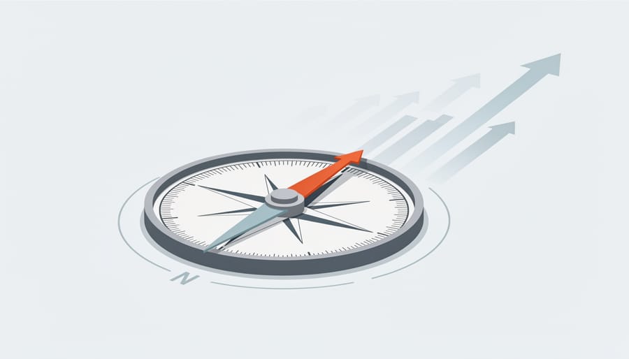 Compass-like metal tool next to a laptop symbolizing outcome-driven SEO measurement